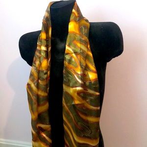 2 for $28 Gorgeous scarf in rich tones of olive, caramel and gold.